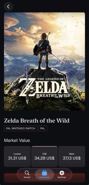 Ficha de un juego con su valor de mercado en Scrinio